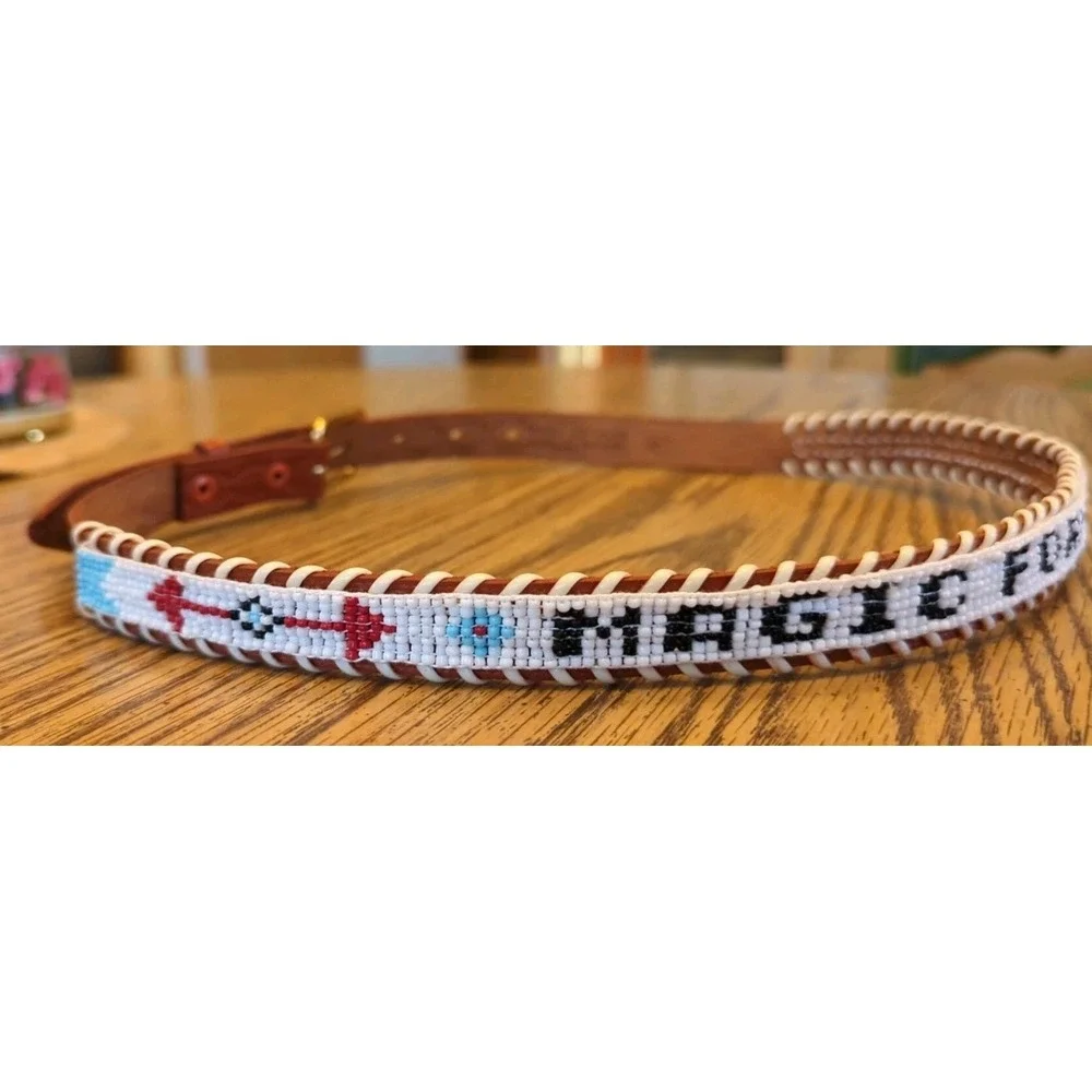 NOS Magic Forest Lake George NY Novelty Beaded Leather Belt Kids Youth Adult 28